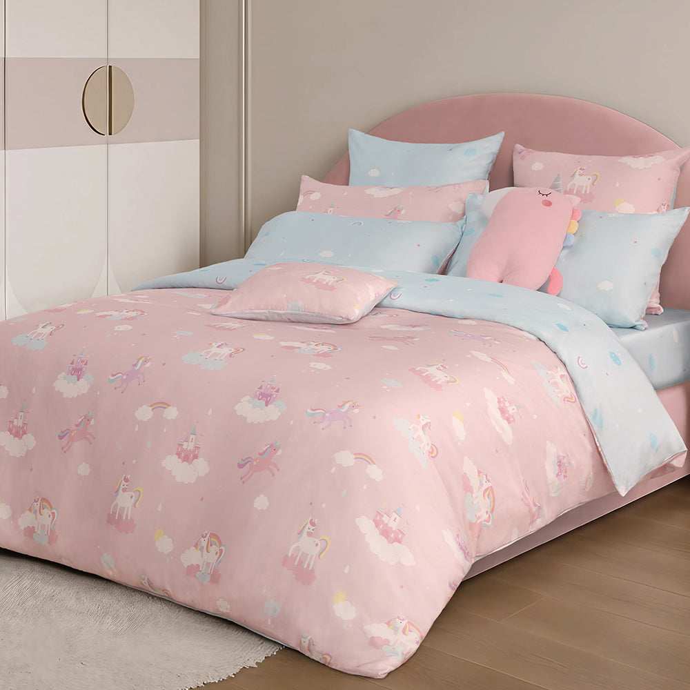 100% 60s Tencel™ Lyocell Printed Duvet Cover + Bedding Sheet + Pillow Cases Set - Rainbow Castle