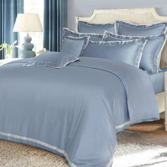 100% 80s Tencel™ Lyocell Duvet Cover + Bedding Sheet + Pillow Cases Set - Chill Blue