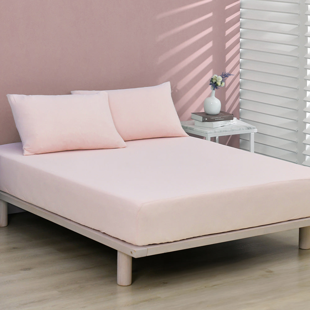 TopCool Solid Color Bedding Sheet + Pillow Cases Set Cherry Pink