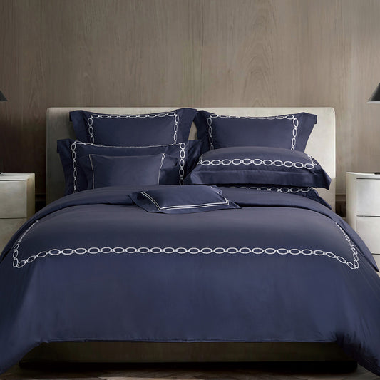 Charisma 500TC 100% Egyptian Cotton Embroidered Duvet Cover Sheet Set-King/Super King-Blue Moon Fjord