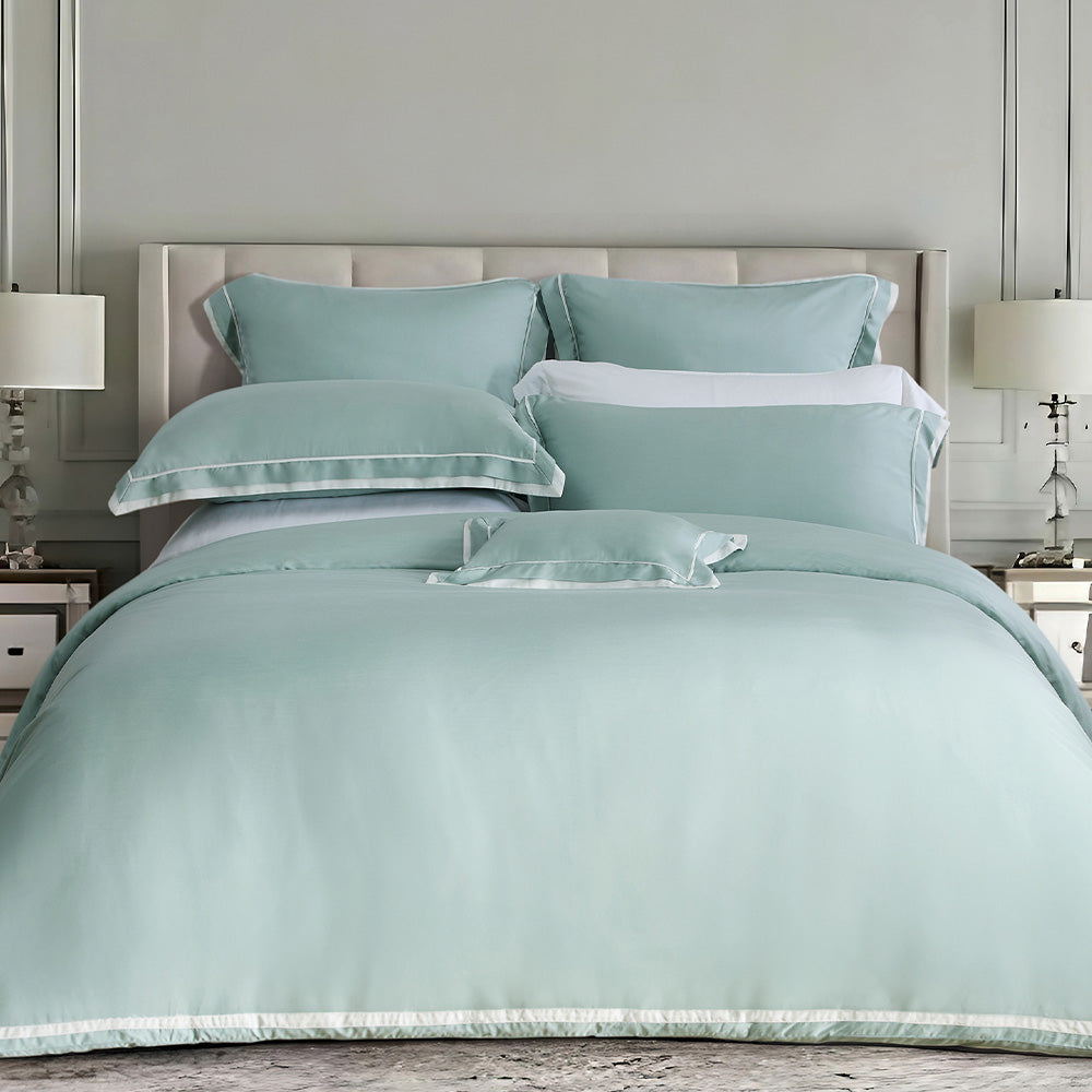 100% 80s Tencel™ Lyocell Duvet Cover + Bedding Sheet + Pillow Cases Set -  Leaf Green