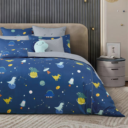 100% 40s Cotton Printed Duvet Cover + Bedding Sheet + Pillow Cases Set -  Dino Space
