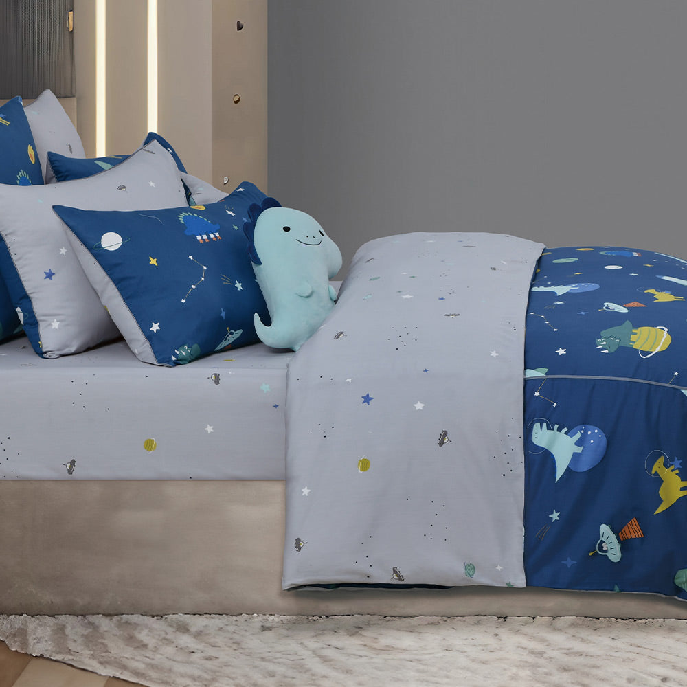 100% 40s Cotton Printed Duvet Cover + Bedding Sheet + Pillow Cases Set -  Dino Space