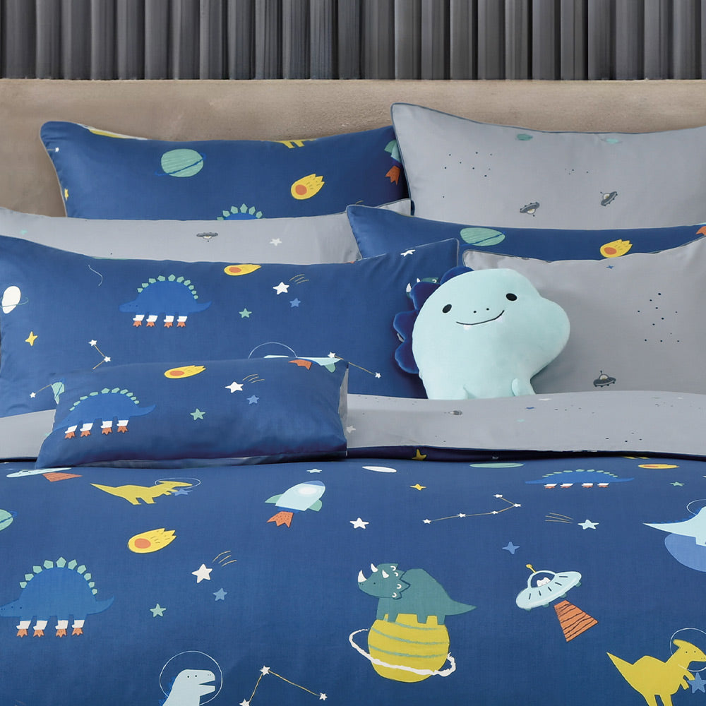 100% 40s Cotton Printed Duvet Cover + Bedding Sheet + Pillow Cases Set -  Dino Space