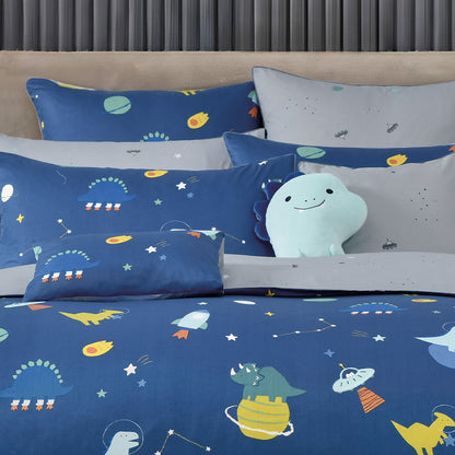 100% 40s Cotton Printed Duvet Cover + Bedding Sheet + Pillow Cases Set -  Dino Space