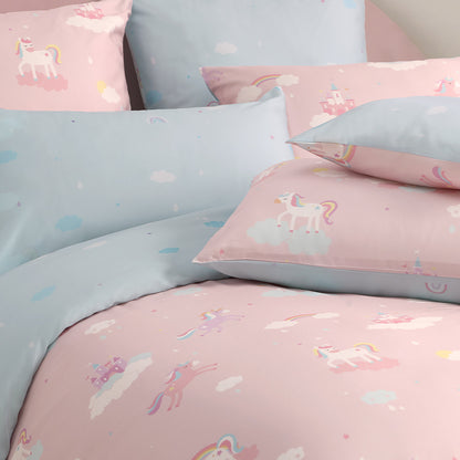 100% 60s Tencel™ Lyocell Printed Duvet Cover + Bedding Sheet + Pillow Cases Set - Rainbow Castle