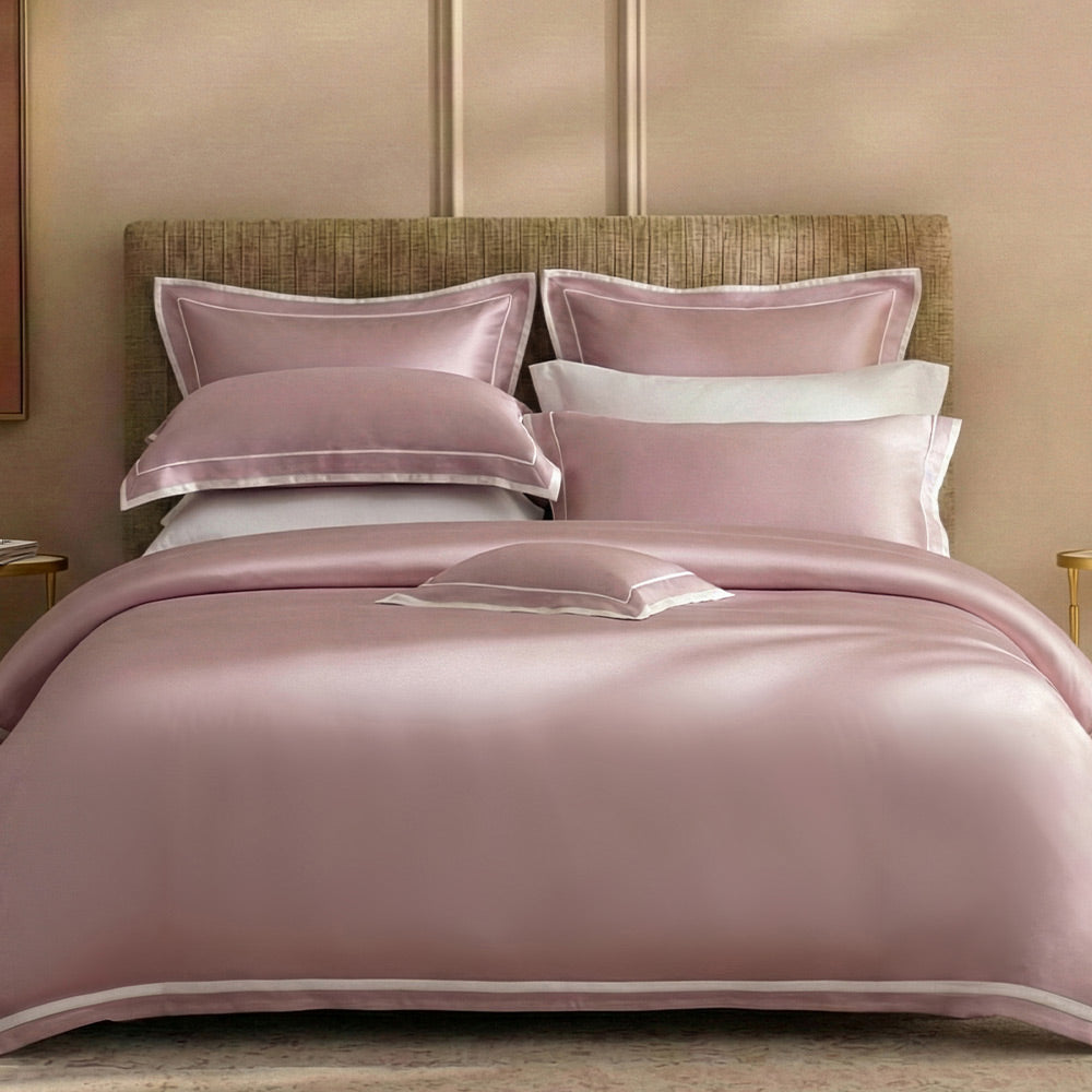 100% 80s Tencel™ Lyocell Duvet Cover + Bedding Sheet + Pillow Cases Set -  Lotus Red