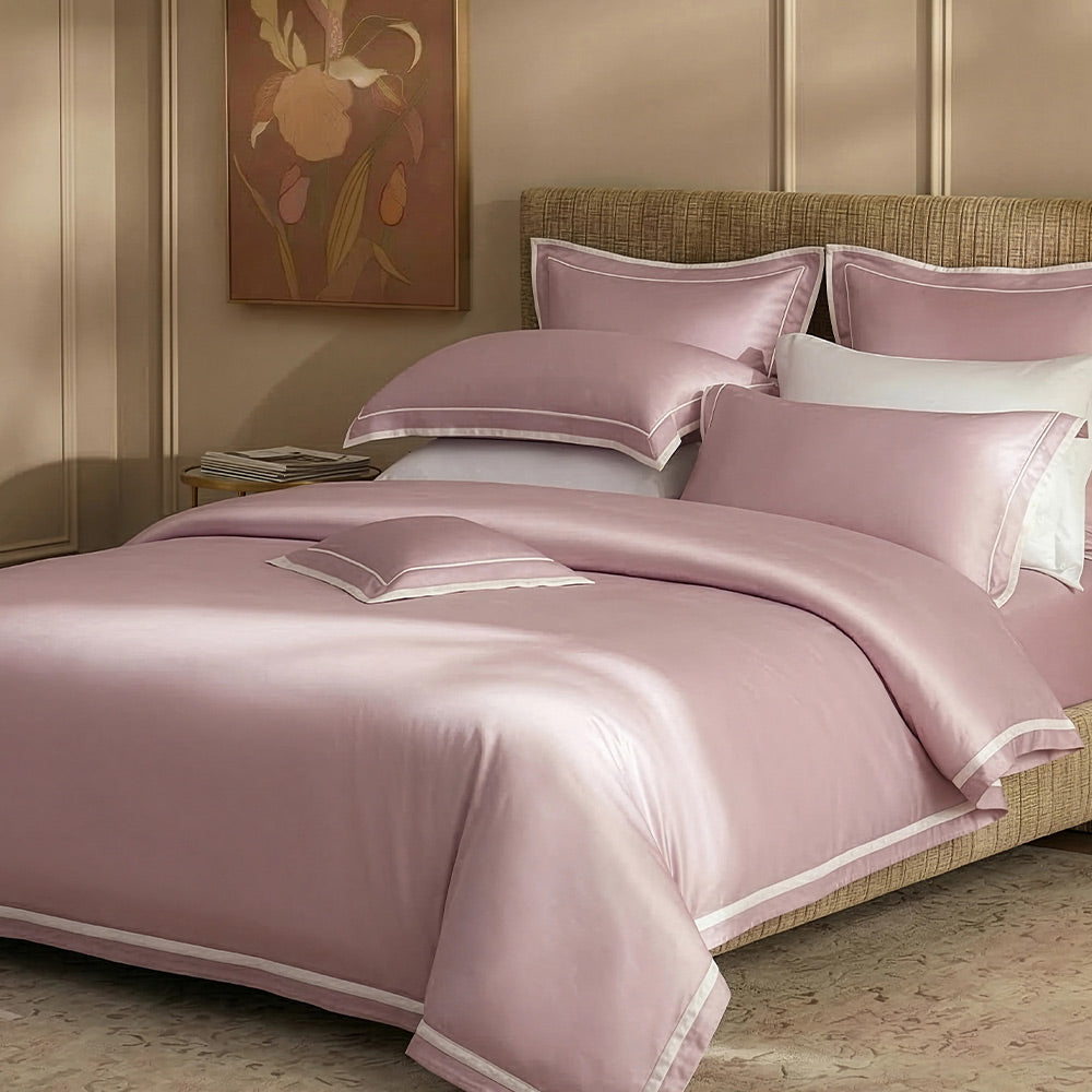 100% 80s Tencel™ Lyocell Duvet Cover + Bedding Sheet + Pillow Cases Set -  Lotus Red