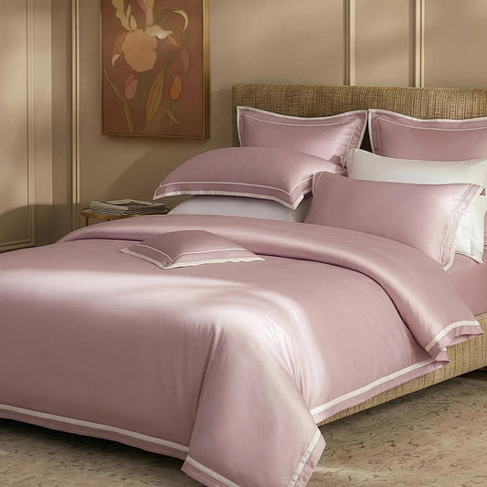 100% 80s Tencel™ Lyocell Duvet Cover + Bedding Sheet + Pillow Cases Set -  Lotus Red