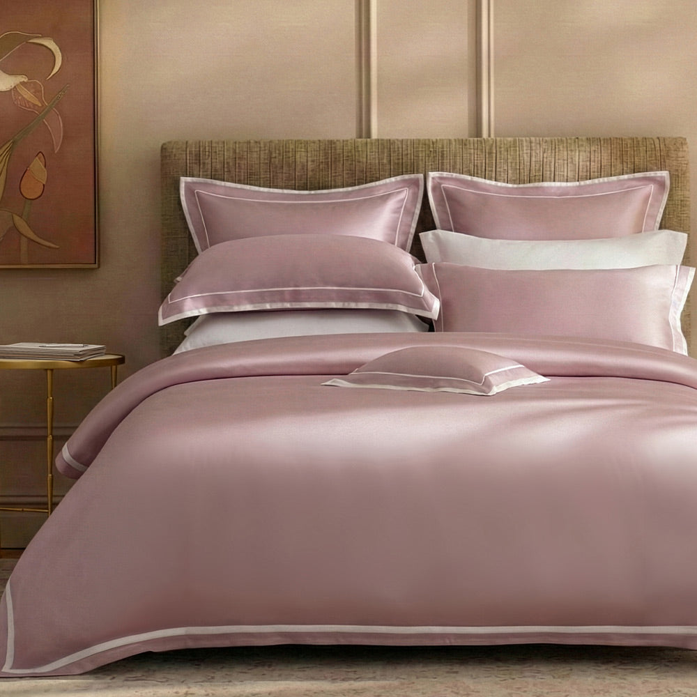 100% 80s Tencel™ Lyocell Duvet Cover + Bedding Sheet + Pillow Cases Set -  Lotus Red