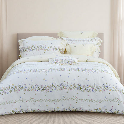 100% 80s Tencel™ Lyocell Printed Duvet Cover + Bedding Sheet + Pillow Cases Set -  Romantic Floral