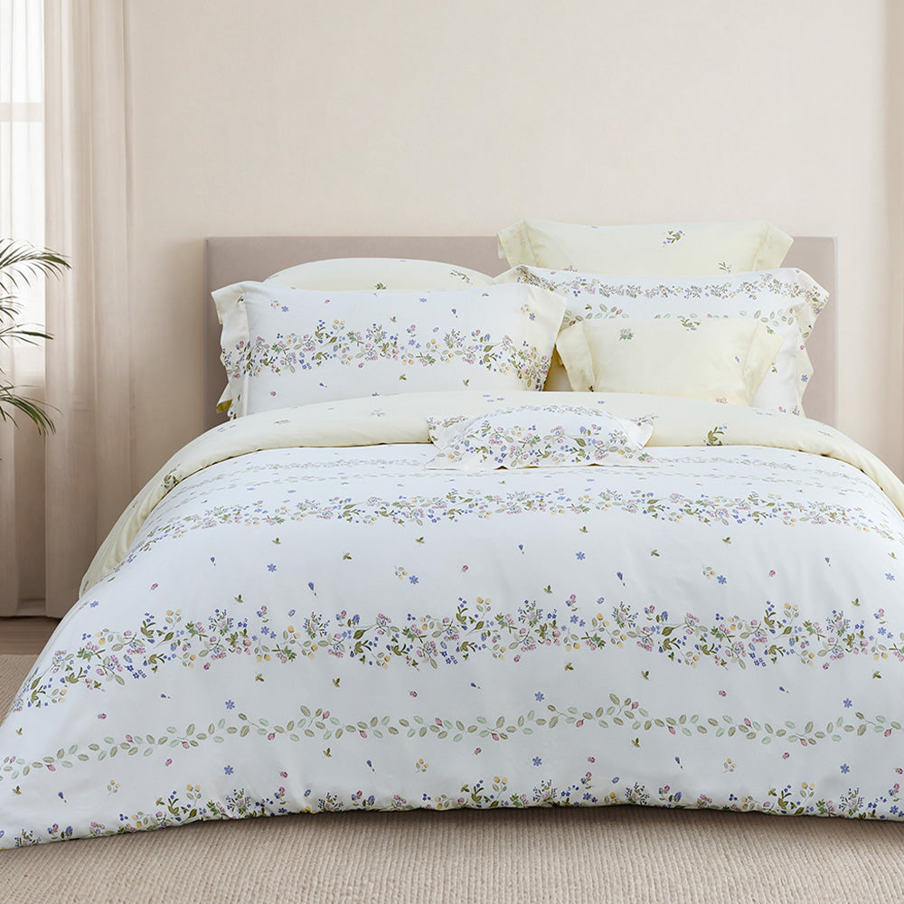 100% 80s Tencel™ Lyocell Printed Duvet Cover + Bedding Sheet + Pillow Cases Set -  Romantic Floral