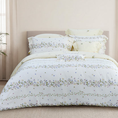 100% 80s Tencel™ Lyocell Printed Duvet Cover + Bedding Sheet + Pillow Cases Set -  Romantic Floral