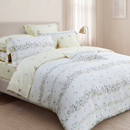 100% 80s Tencel™ Lyocell Printed Duvet Cover + Bedding Sheet + Pillow Cases Set -  Romantic Floral