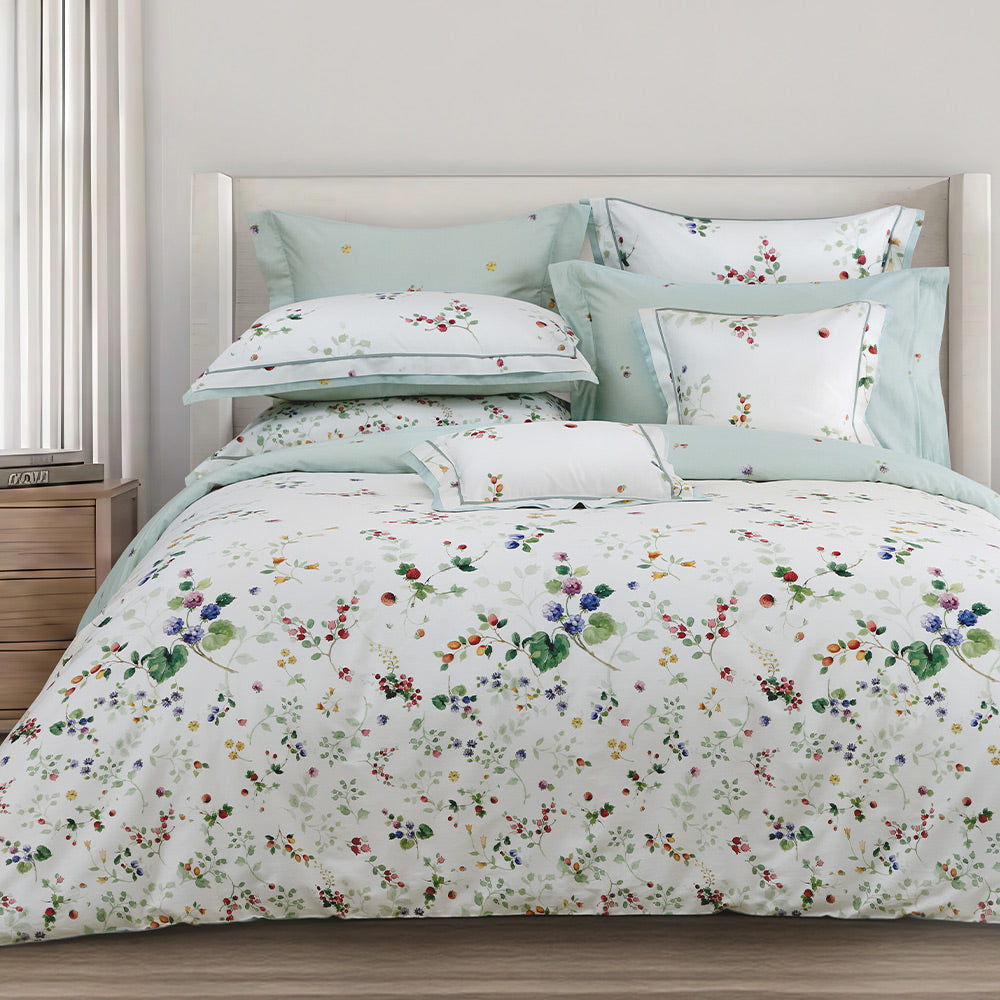 100% 60s Cotton Printed Duvet Cover + Bedding Sheet + Pillow Cases Set -  Lucy's Garden
