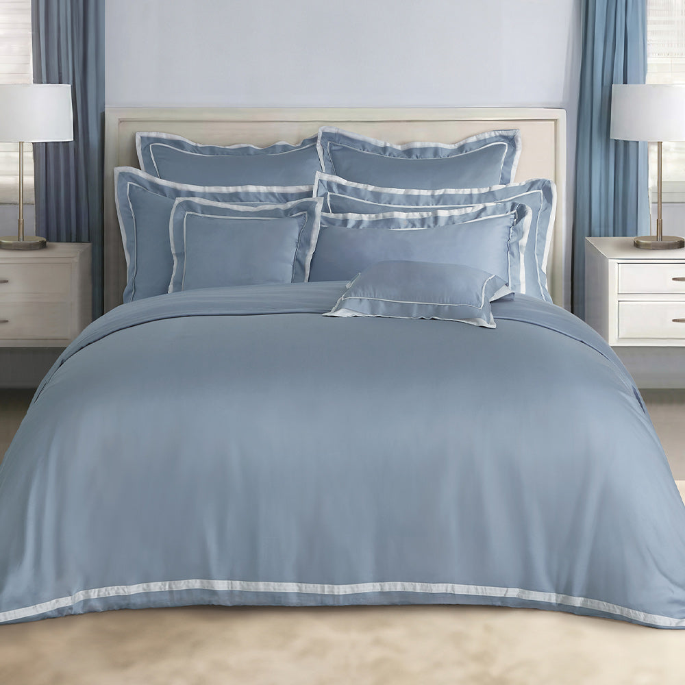 100% 80s Tencel™ Lyocell Duvet Cover + Bedding Sheet + Pillow Cases Set -  Chill Blue