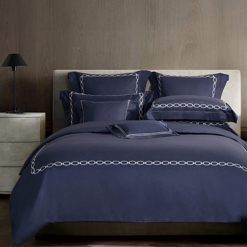Charisma 500TC 100% Egyptian Cotton Embroidered Duvet Cover Sheet Set-King/Super King-Blue Moon Fjord