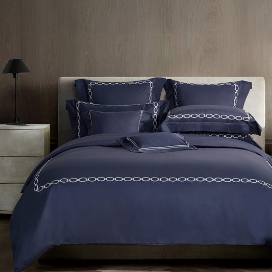 Charisma 500TC 100% Egyptian Cotton Embroidered Duvet Cover Sheet Set-King/Super King-Blue Moon Fjord