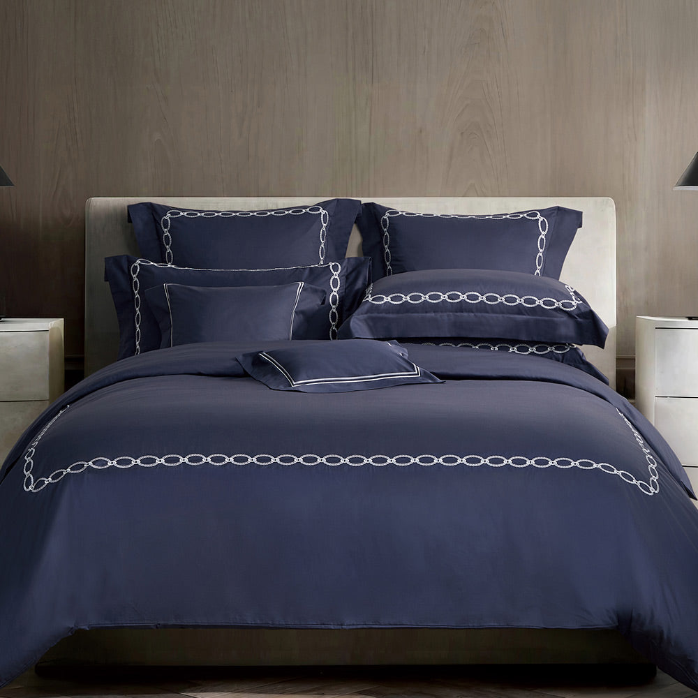 Charisma 500TC 100% Egyptian Cotton Embroidered Duvet Cover Sheet Set-King/Super King-Blue Moon Fjord