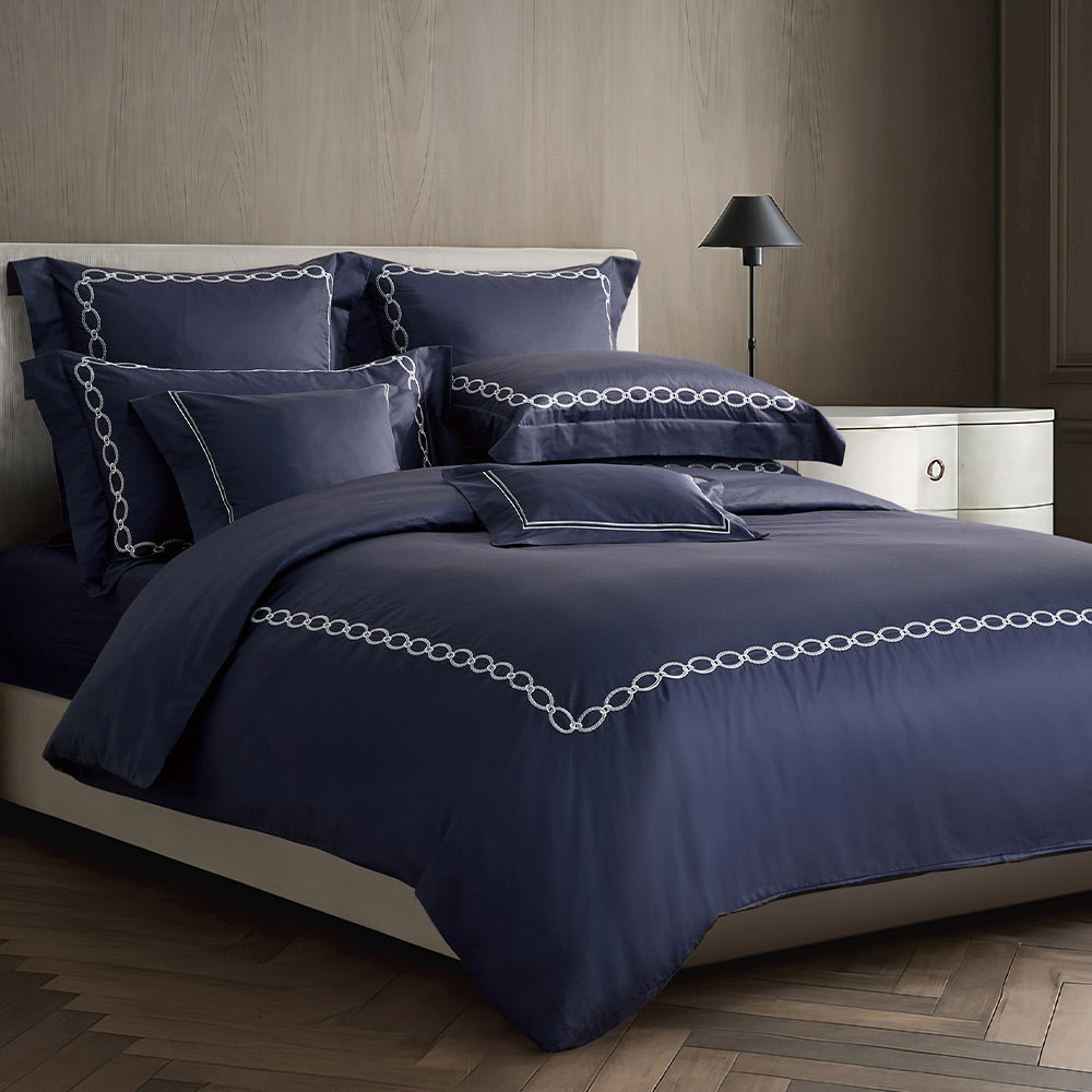 Charisma 500TC 100% Egyptian Cotton Embroidered Duvet Cover Sheet Set-King/Super King-Blue Moon Fjord